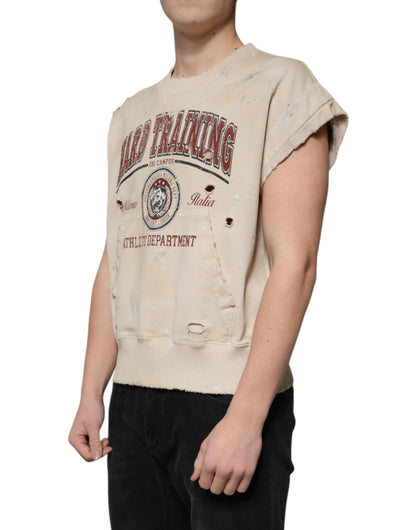 Dolce & Gabbana Beige Cotton Crew Neck Sleeveless T-shirt