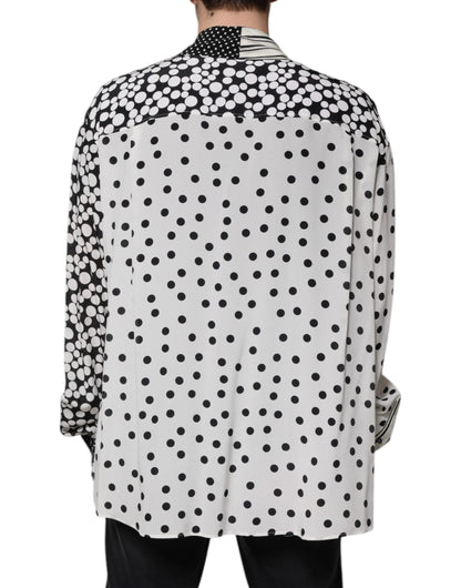 Dolce & Gabbana Black White Polka Dots Silk Men Casual Shirt