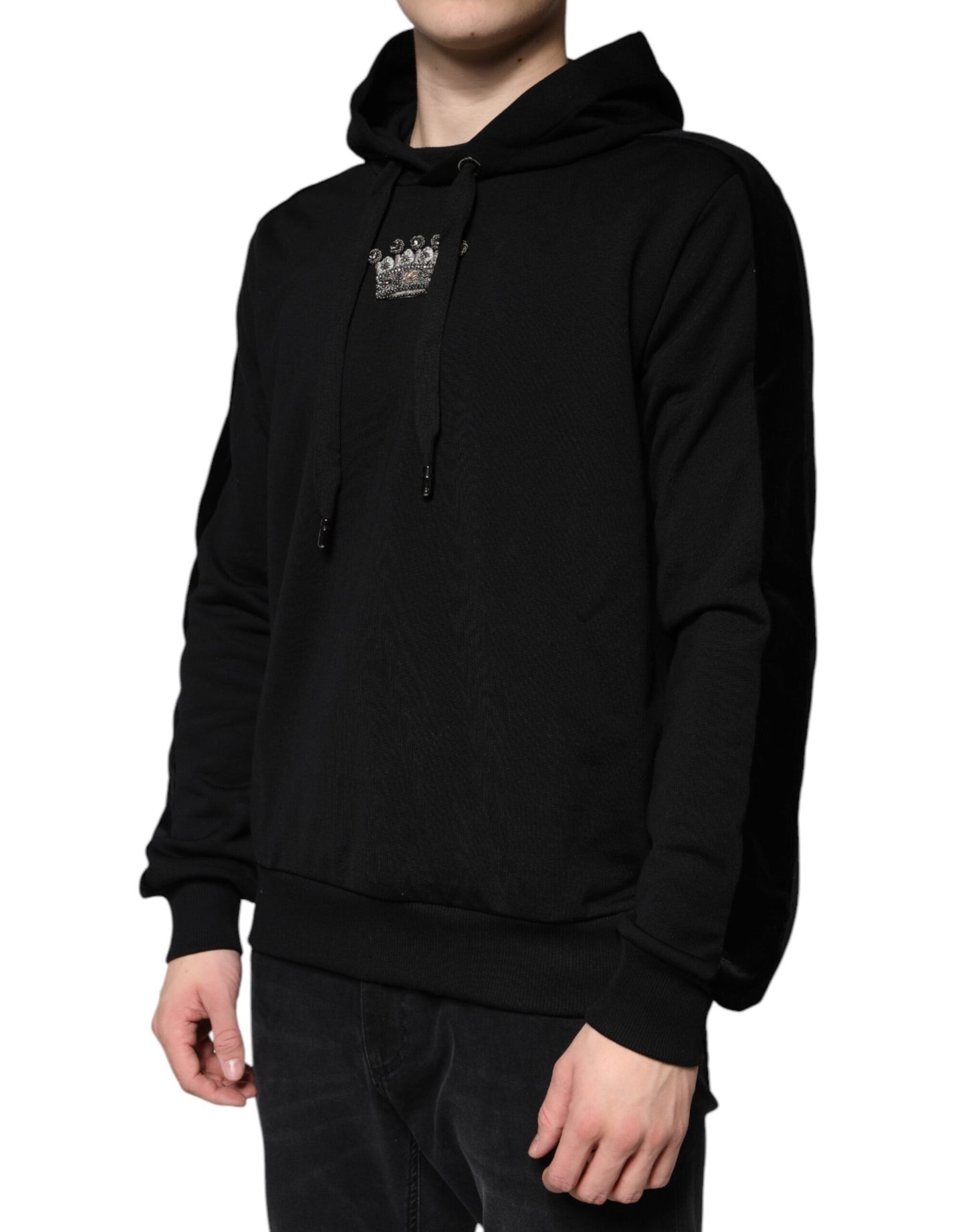 Dolce & Gabbana Black Crown Cotton Hooded Sweatshirt Sweater