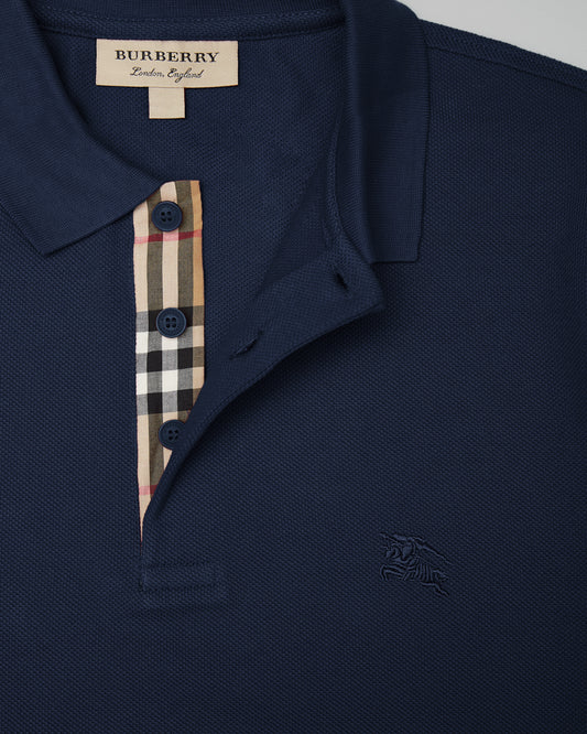Burberry Navy Blue Cotton Collared Polo Shirt