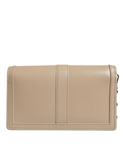 Versace Beige Gold Chain Calf Leather Wallet Crossbody Bag