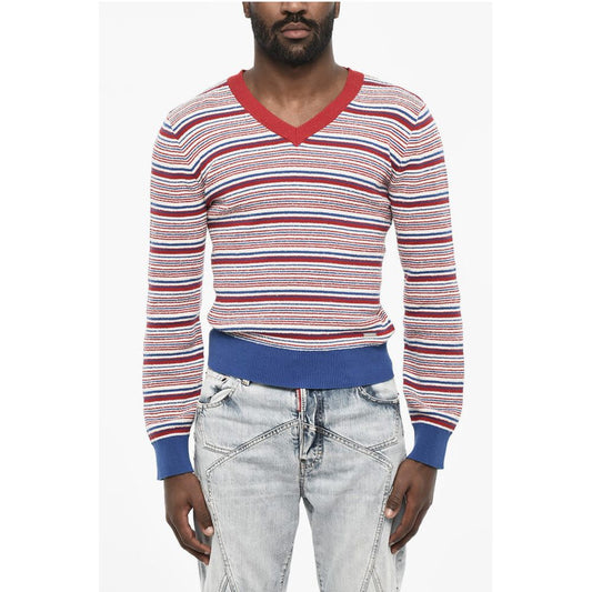 Dsquared² Tricolor Cotton V-Neck Sweater
