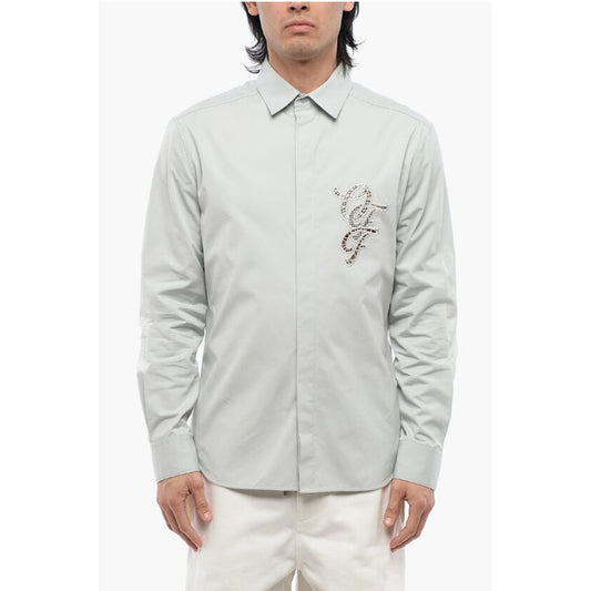 Off-White Cotton NATLOVER Shirt with Openwork Embroidery
