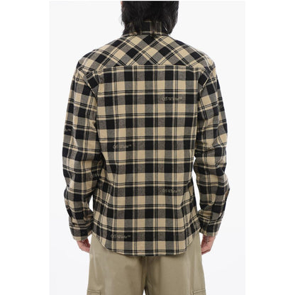 Off-White Checkered Flannel Shirt With Front Pockets