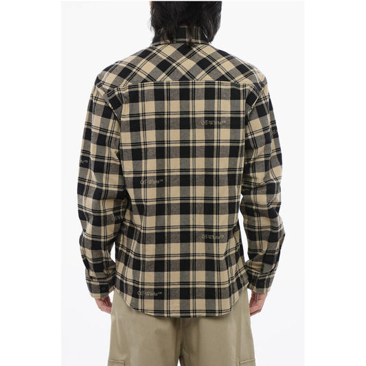 Off-White Checkered Flannel Shirt With Front Pockets