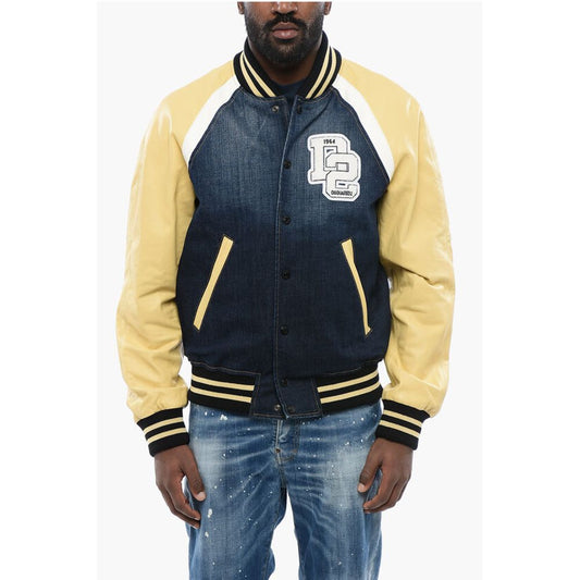 Dsquared² Denim Bomber Jacket with Eco-leather Sleeves