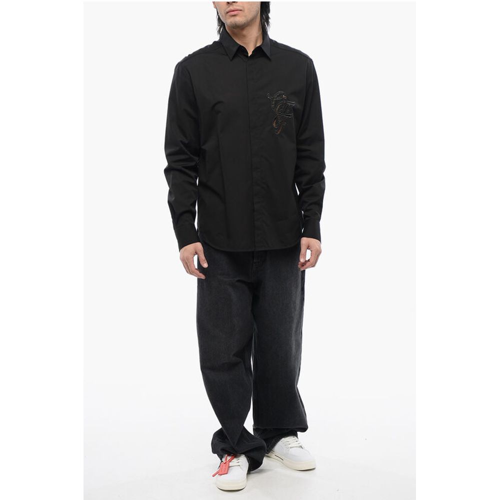 Off-White Cotton Poplin Shirt with Cut Out Details